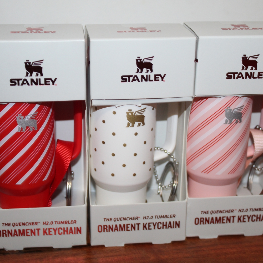 Stanley Festive Keychain Trio in Red, White, and Pink